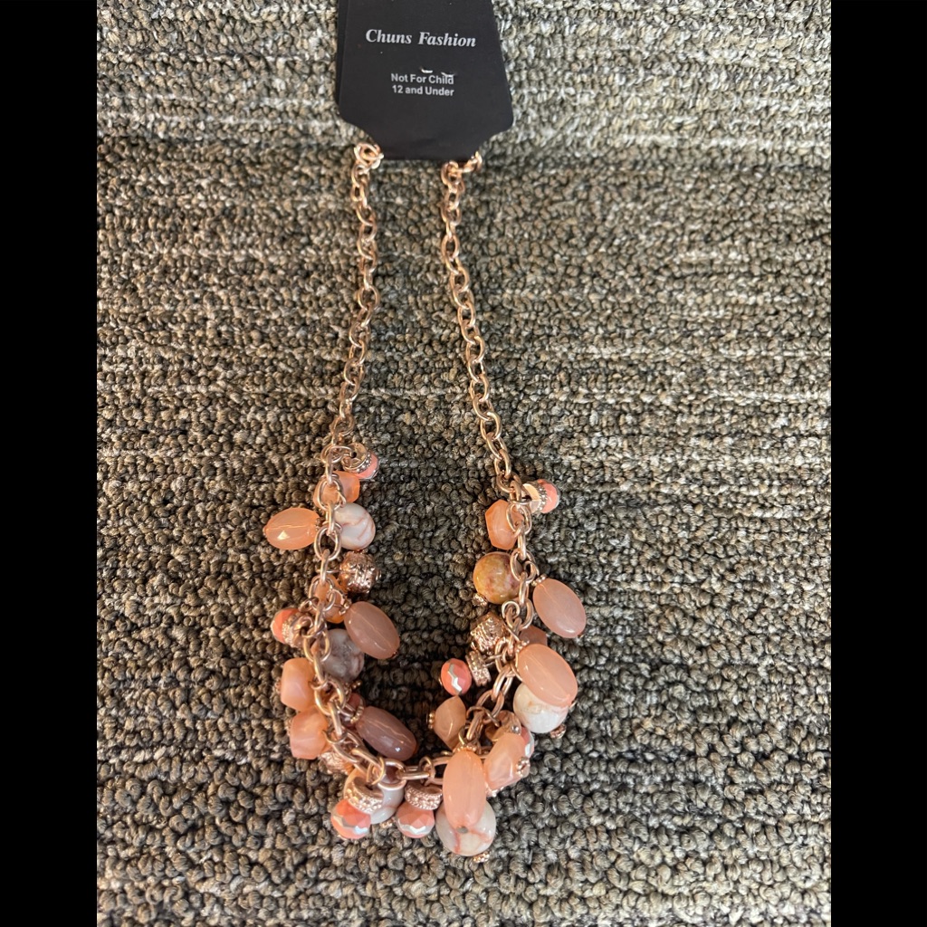 New-Peach Colored Stones 15” Necklace